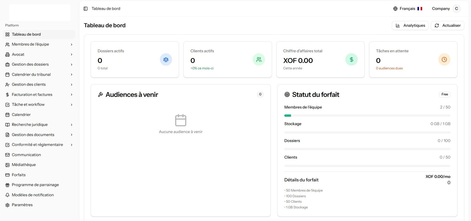 Plateforme de gestion de cabinet d'avocat / huissier